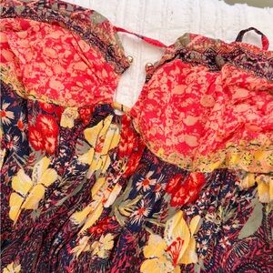 Free People Floral Bustier Maxi Dress in Red, Navy & Yellow